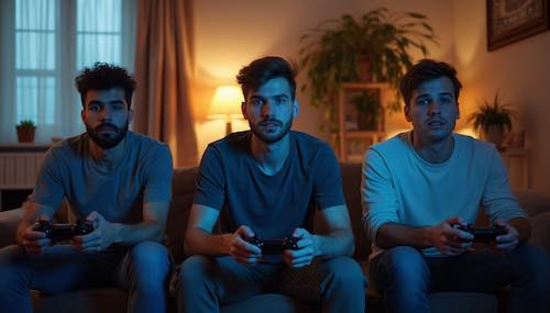 A group of guys having a boring bachelor party